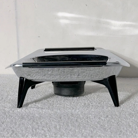 Vintage MCM Chrome Footed Casserole Server Warmer Stand Atomic Age Trivet - Picture 2 of 9